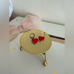 Gold and Red Heart Earrings
